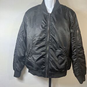 Southpole Bomber Jacket Mens Size Large Black Orange Interior Satin Puffy Y2K